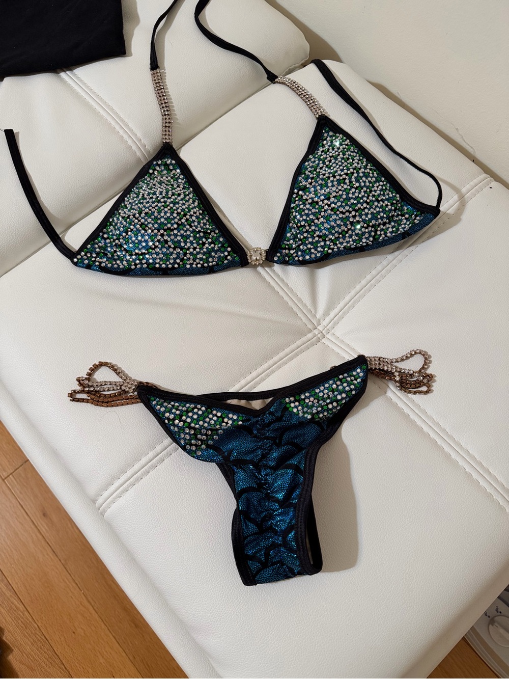 Embellished Emerald Green Rhinestone Bikini Set